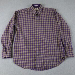Viyella Shirt Mens Large Cotton/Wool Casual Button Down Purple Plaid Long Sleeve